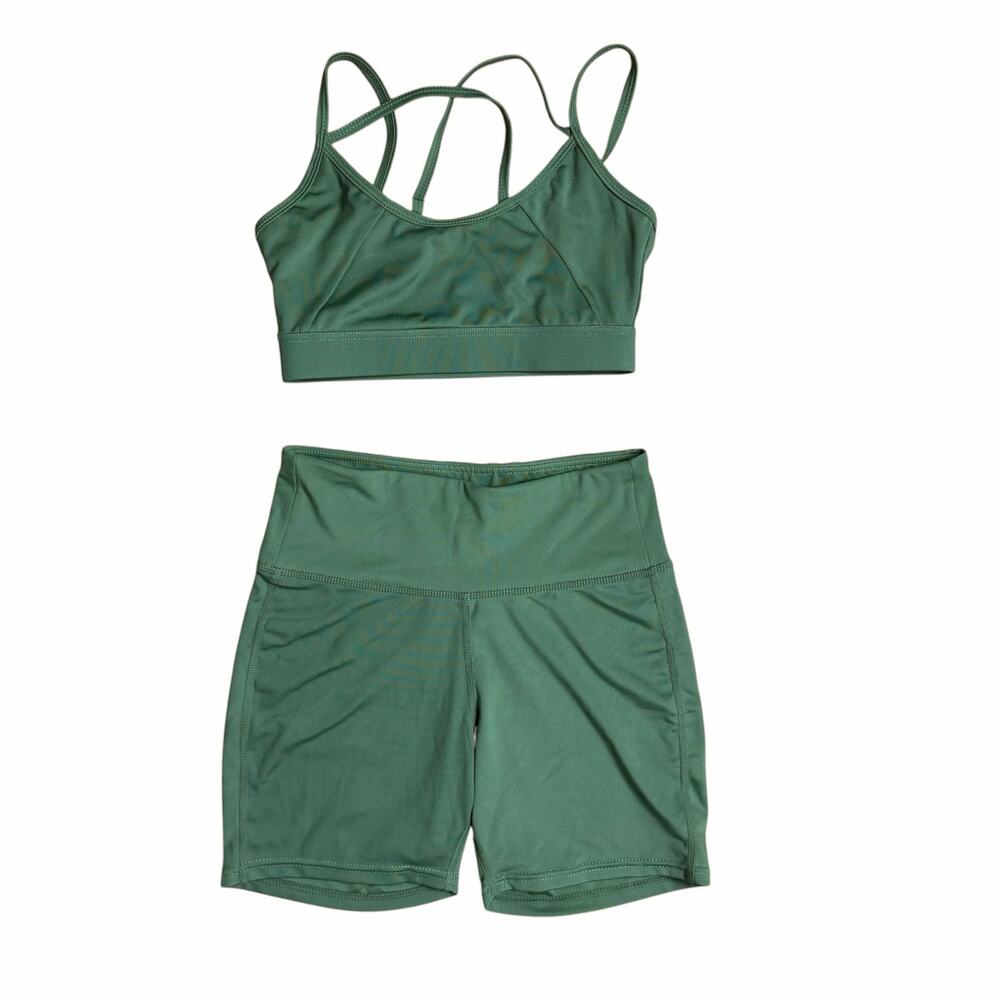 South Beach Sage Green Activewear Set Small Bra Top & Shorts Workout Fitness